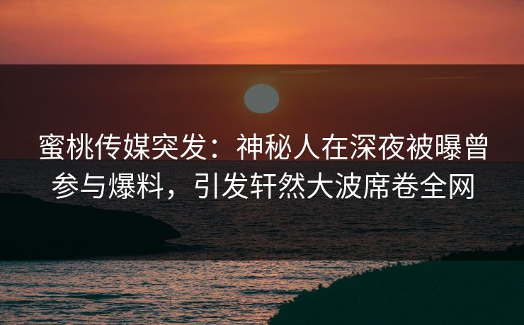 蜜桃传媒突发:神秘人在深夜被曝曾参与爆料,引发轩然大波席卷全网
